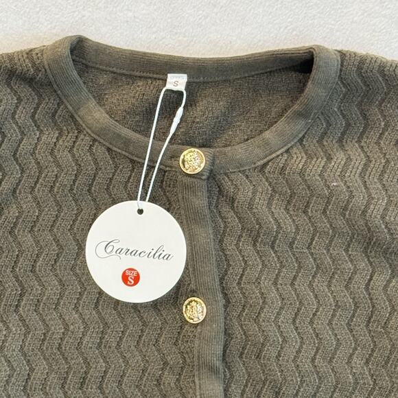 Caracilia Women’s Knit Cardigan Jacket Army Green Size Small - Picture 3 of 11